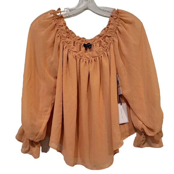 1.STATE Off-The-Shoulder Long Sleeve Top Sz M Toasted Nut Pullover NWT *Flaws - Picture 2 of 12